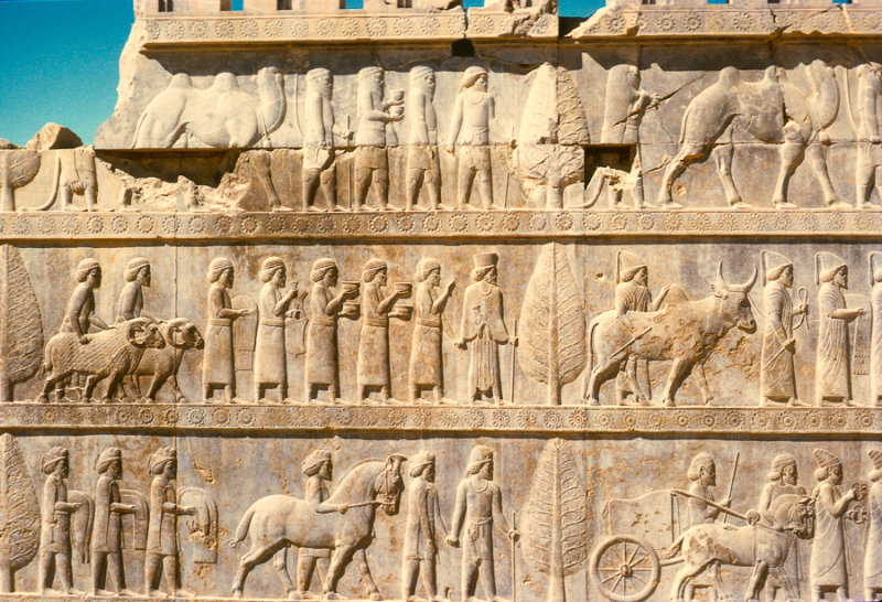 Bas-relief of bearers bringing tribute to the emperor Darius at the Persian capital of Persepolis