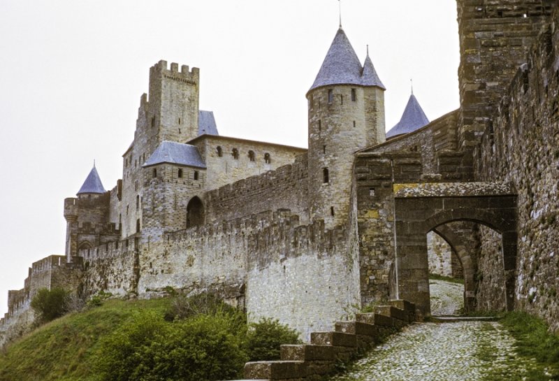Medieval city walls of Carcassonne, France
