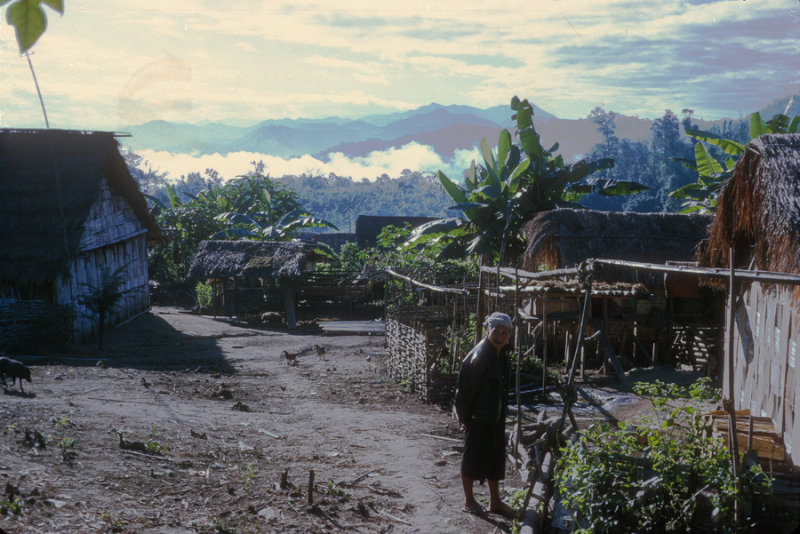 Early morning in a Lisu tribal minority village, northern Thailand, 1974