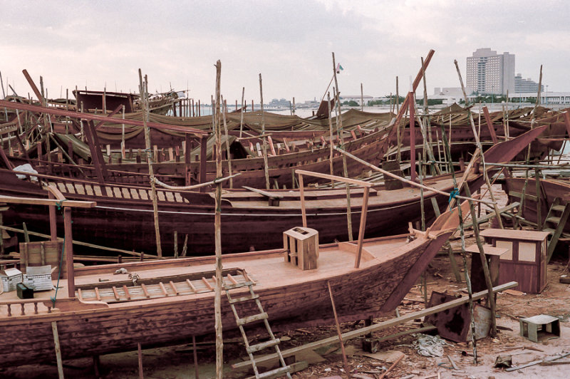 Work in progress at Bateen dhow-building yard, Abu Dhabi, 1984