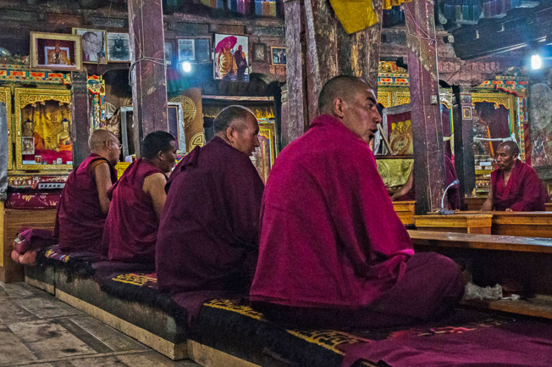 Monks meet for prayer at Thikse Gompa