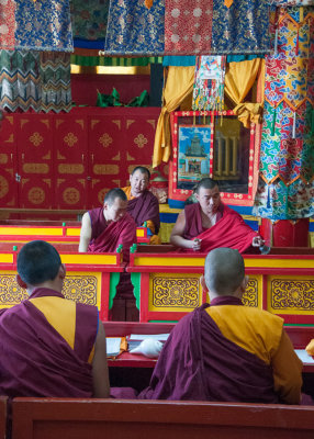 Buddhist monks at prayer in Gandan Khiid, Ulaanbaatar, Mongolia