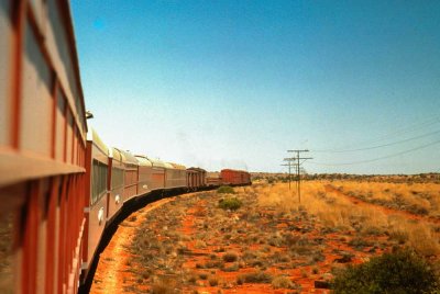 Central Australian Railways Ghan train heads south from Finke, 1970
