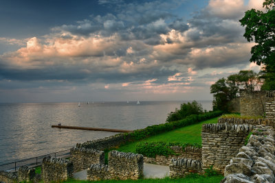 NY - Olcott Beach Cumulus Clouds Rock Walls.jpg