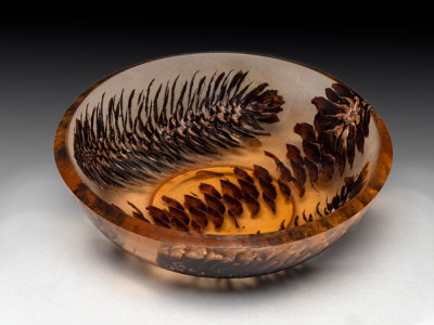 Pine cone and Resin bowl.  6 diameter x 1 3/4' high.