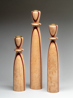 Set of three candle sticks made from Maple and Purple Heart.