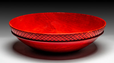 Maple bowl with red dye and burning.