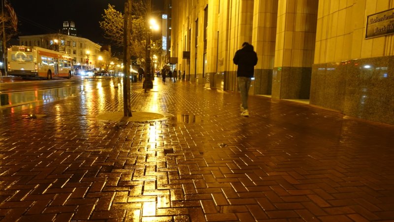 Mid-Market Street on a Rainy Night
