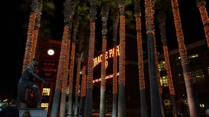 Willie Mays Plaza at night