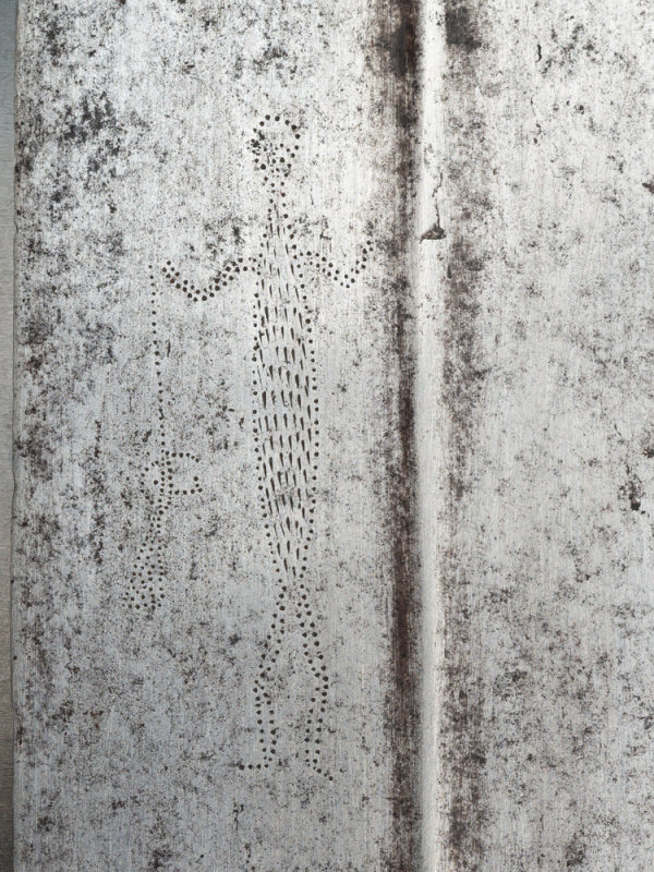 Anthropomorphic ornament on Fang fa sword (man with rifle, 4 cm), northern Gabon