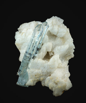 Beryl var aquamarine, doubly terminated crystals to 46mm on 55m albite matrix, Shigar Valley, Pakistan