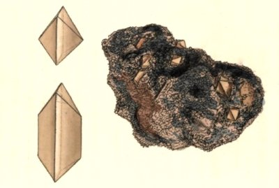 Sowerby (1806) illustration of anglesite crystals from Parys Mountain Mines