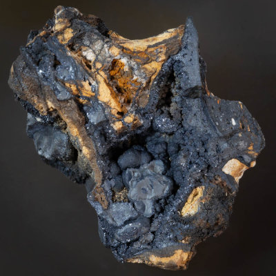 Chalcophanite on pyrolusite, Drosgol Mine, Nant-y-Moch Reservoir area, Ponterwyd, Trefeirig, Ceredigion, 45 mm x 28 mm x 33 mm