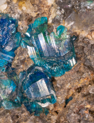 Fine caledonite crystals to 4 mm from the Leadhills Type Locality, 3.6  4.8  2.2 cm specimen