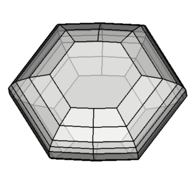Crystal model for lenticle shaped pseudo hexagonal twins of witherite