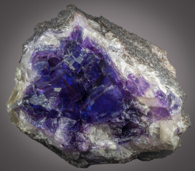 Fluorite, 7 x 6 cm with crystals to about 17 mm on edge, from Bryngwiog Mine, Halkyn Mountain. 