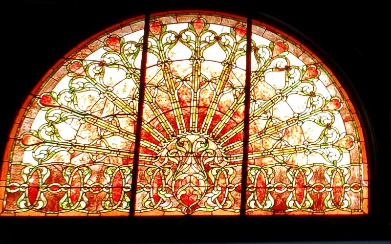 Stained glass window in waiting lounge