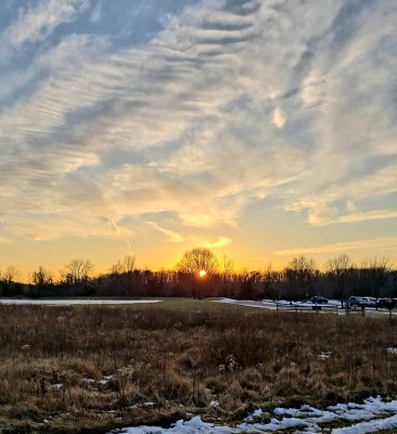 Sunset over frozen fields