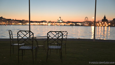 Helsinki skyline at dawn / Vacant chairs II