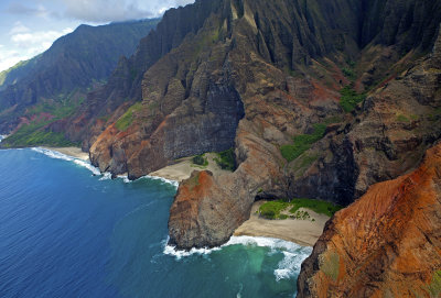 Honopu Arch and Beach, Na Pali Coast, Kauai , HI