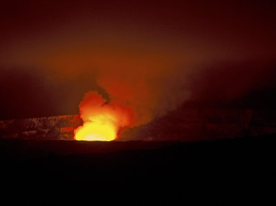 Gases aglow at Halemaumau Pit Crater, Hawaii Volcanoes National Park, HI