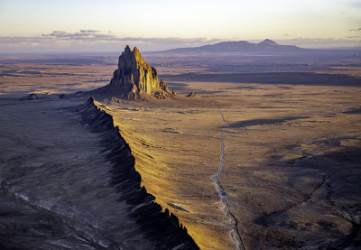 Aerial View of Shiprock showing volcanic neck and dikes, Shiprock, NM