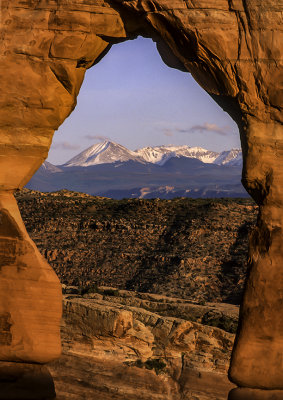 La Sal Mountains through Delicate Arch, Arches National Park, UT