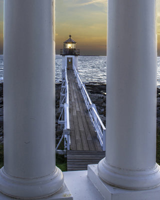 Marshall Lighthouse through pillars, Port Clyde, ME