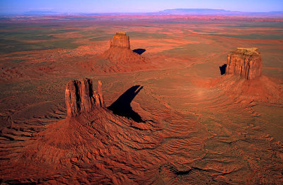  Aerial view of West Mitten, East Mitten, and Merrick butte, Monument Valley, AZ