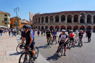 Cyclists and the Verona Arena