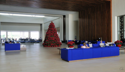 Lobby with Pointsettia Christmas Tree