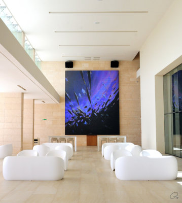 Sitting Area Outside Lobby with Video Wall