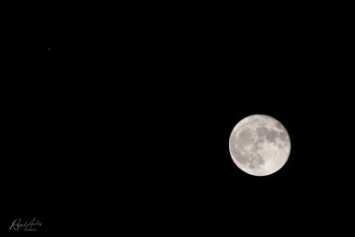 Almost full moon and Mars (upper left corner)