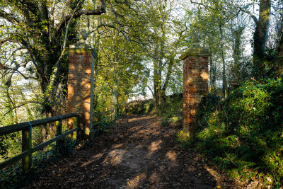 Pillars at the entrance to Otterton Park above the river Otter