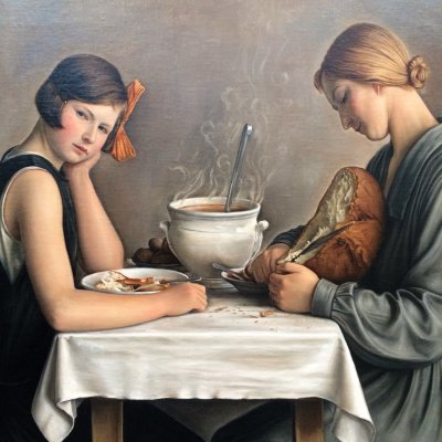 DE BROERS BARRAUD  4 Zwitserse realisten - Vrouw die brood snijdt voor de soep