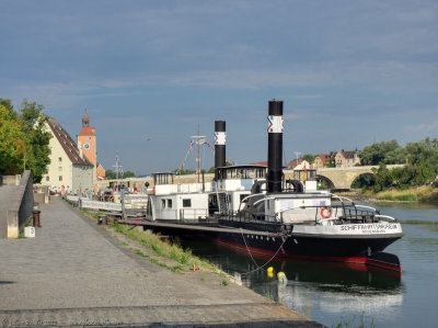 Paddlesteamer(?) moored on Donau