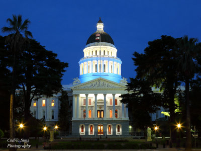  Sacramento State Capitol lit in blue to support first responders & health care workers during the Coronavirus crisis