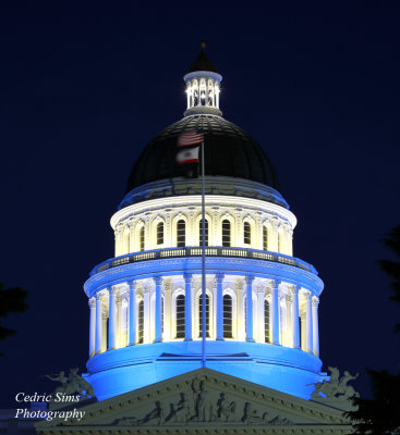 Sacramento State Capitol lit in blue to support first responders & health care workers during the Coronavirus crisis