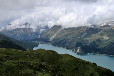 View from the Corvatsch. Lake Sils and Maloja
