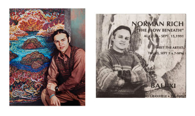  Left: fibre art: 1980. Right: Bau-Xi Show invitation: 1991