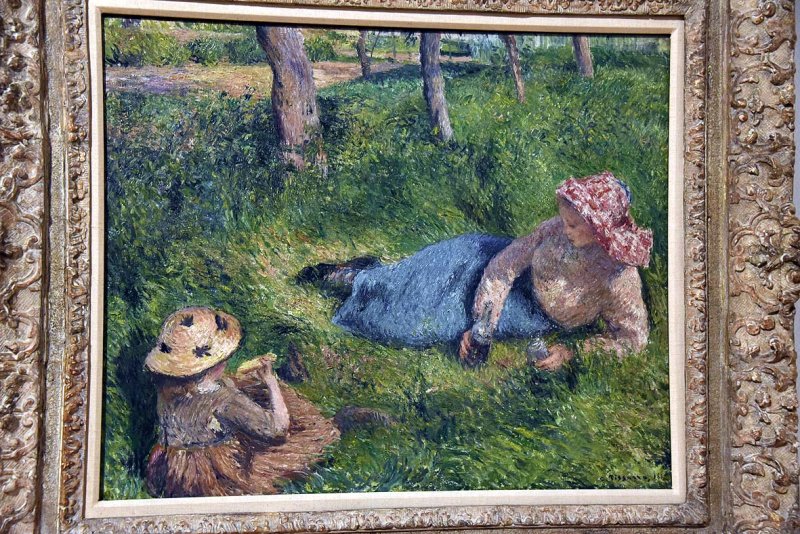 Afternoon Break, Girl and Young Peasant Woman Resting (1882) - Camille Pissarro - 2076