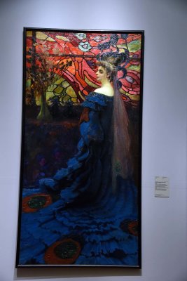 Portrait of Zofia Borucinska, ne Jakimowicz. In front of a Stained Glass Window (1908) - Kazimierz Stabrowski - 7446