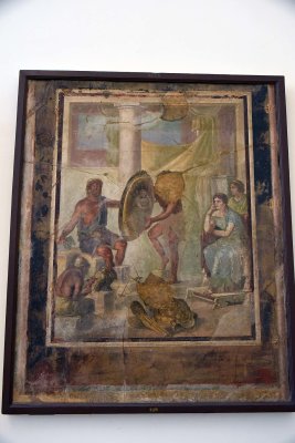 Tethis who is reflected in the shield, looks at the armour made by Hephaistos for Achilles - Pompeii - 3980