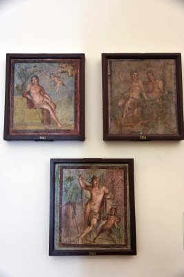 Cupid leads Zeus' eagle to Ganymede; couple at a banquet; A hermaphrodite lifts his cloak - Casa di Meleagro - Pompeii - 4027