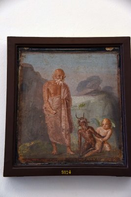 Fight between Cupid and Pan in the presence of Silenos - Peristyle - Casa di Meleagro - Pompeii - 4035