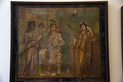 Dido seated on a throne surrounded by maids; she turns her gaze to Africa - Casa di Meleagro - Pompeii - 4039