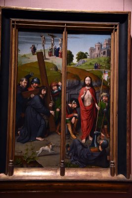  Christ Carrying the Cross, with the Crucifixion; The Resurrection, with the Pilgrims of Emmaus (1510) - Gerard David - 1574