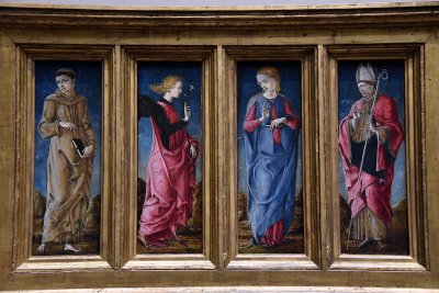 The Annunciation with Saint Francis and Saint Louis of Toulouse (1470-1480) - Cosm Tura - 6377