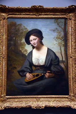 Woman with a Large Toque and a Mandolin (c. 1850-1855) - Jean-Baptiste-Camille Corot - Collection of William I. Koch - 7703