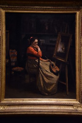 Corot's Studio: Pensive Woman Seated before an Easel, a Mandolin in Her Hand (c. 1865-1866) - Corot - Muse du Louvre - 7747